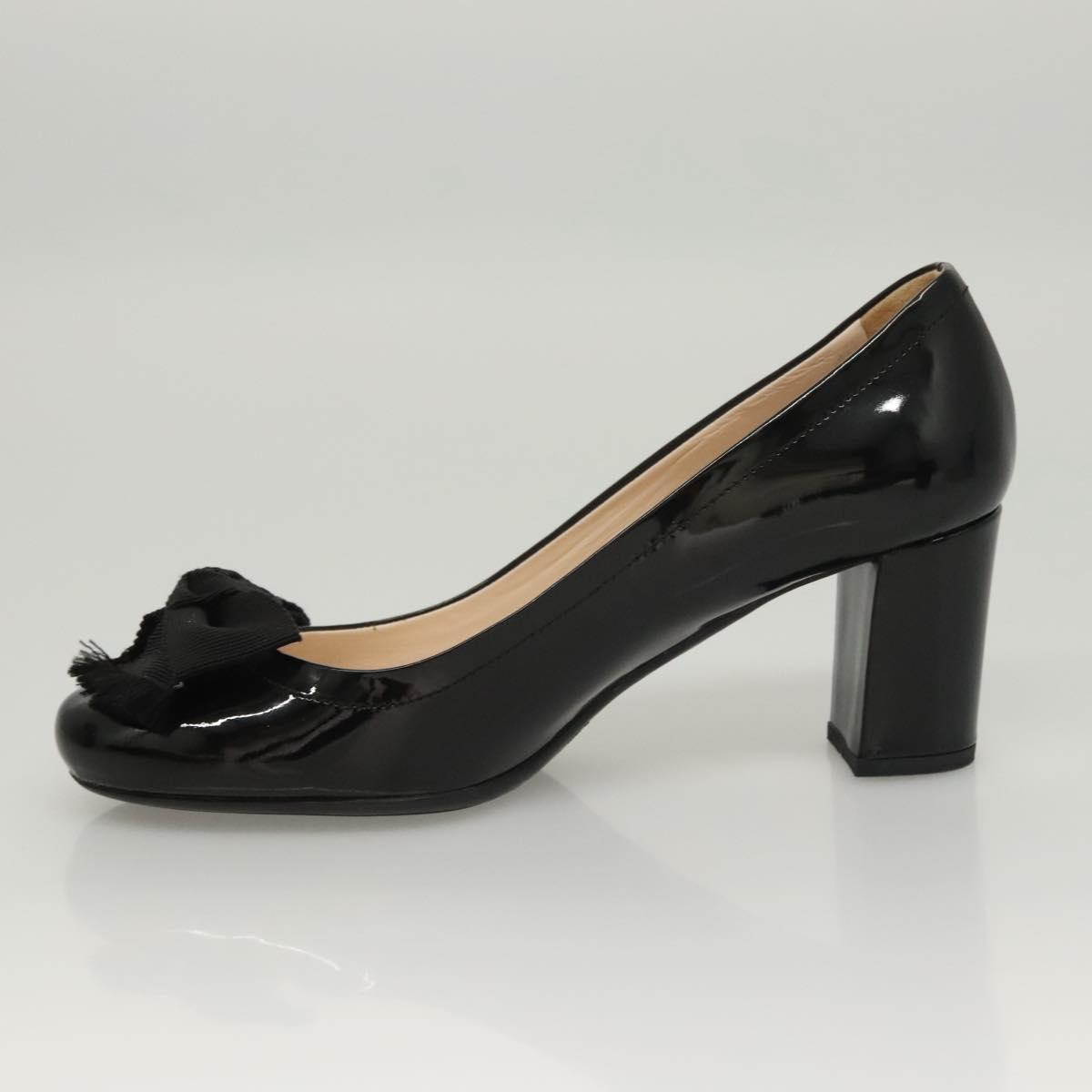 PRADA High Heels Leather 36 1/2 Black Auth ac3811