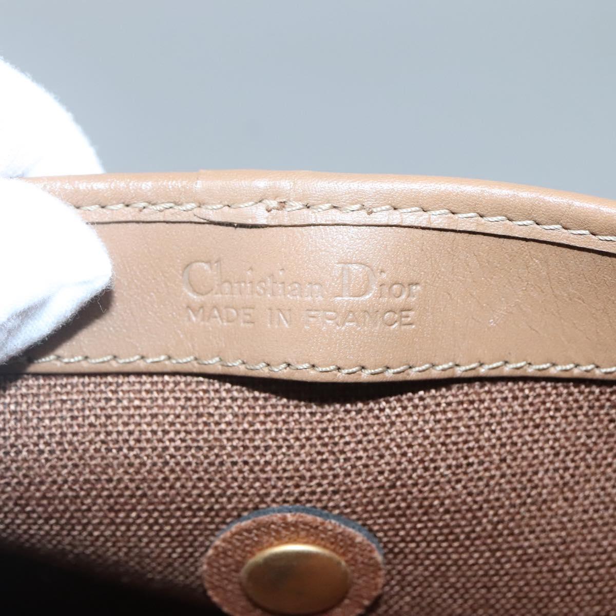 Christian Dior Honeycomb Canvas Pouch PVC Leather Black Gold Auth ac3813