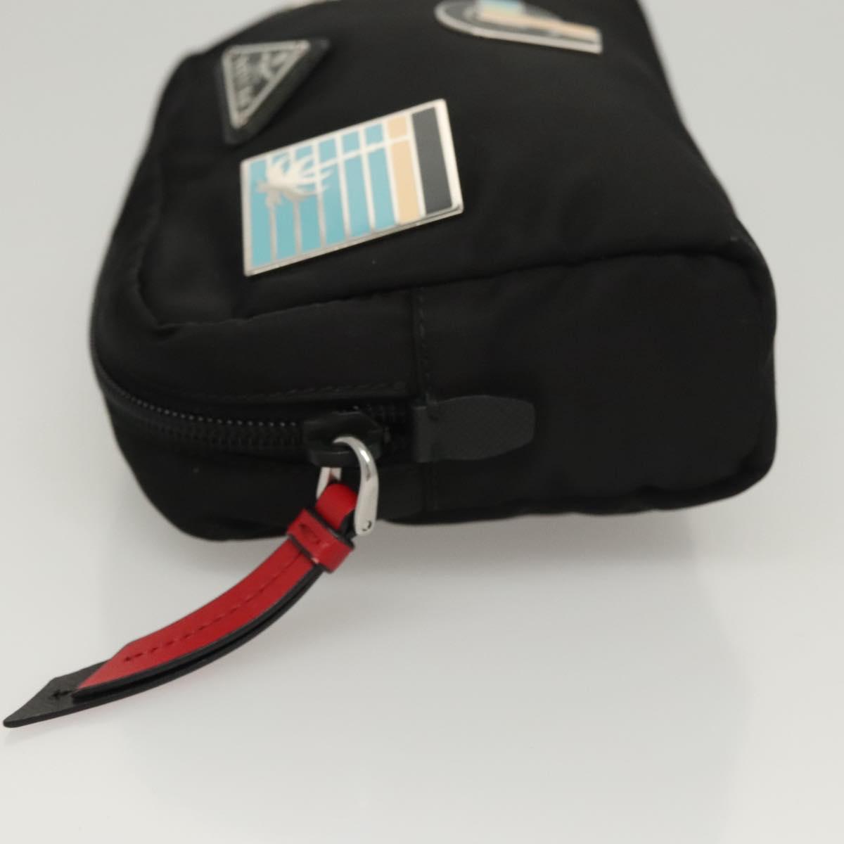 PRADA Pouch Nylon Silver Black Auth ac3814