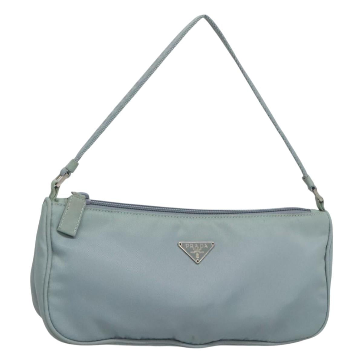 PRADA Accessory Pouch Nylon Light Blue Silver Auth ac3837