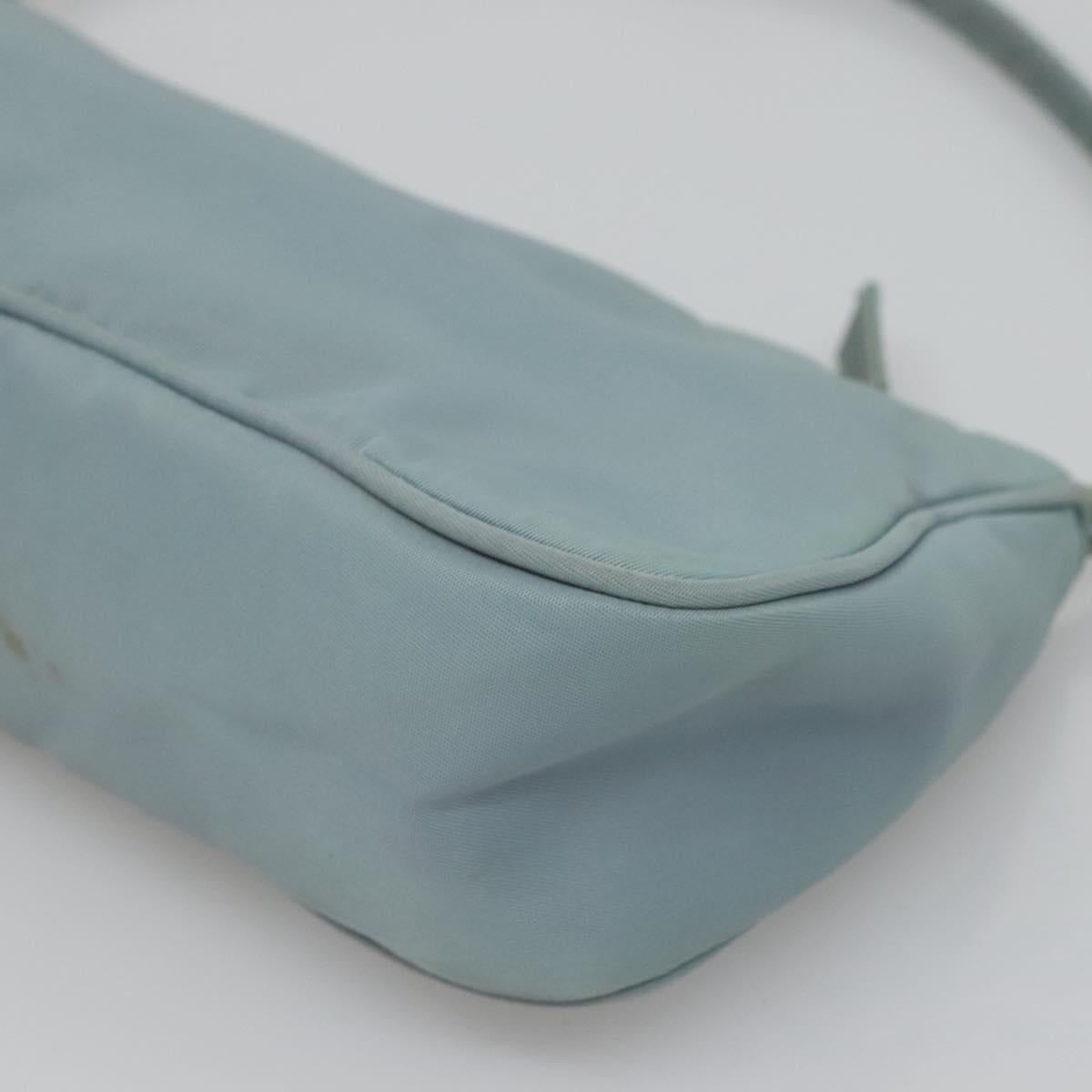 PRADA Accessory Pouch Nylon Light Blue Silver Auth ac3837