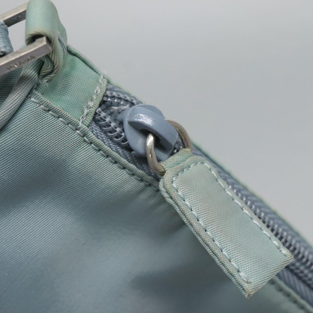 PRADA Accessory Pouch Nylon Light Blue Silver Auth ac3837