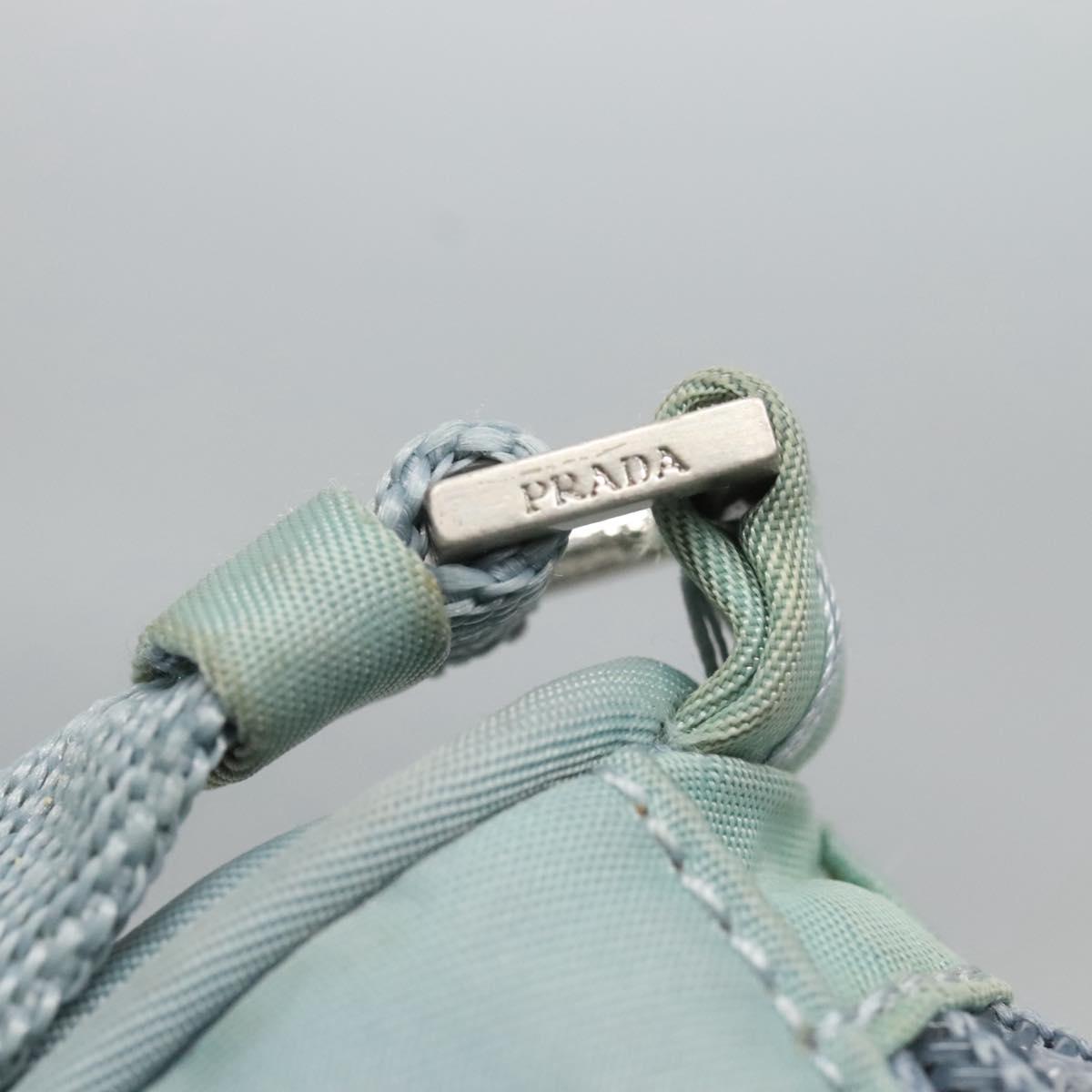 PRADA Accessory Pouch Nylon Light Blue Silver Auth ac3837
