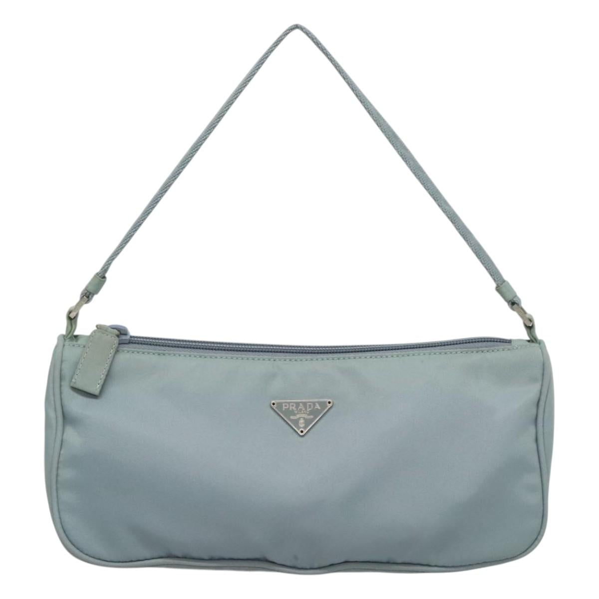 PRADA Accessory Pouch Nylon Light Blue Silver Auth ac3837
