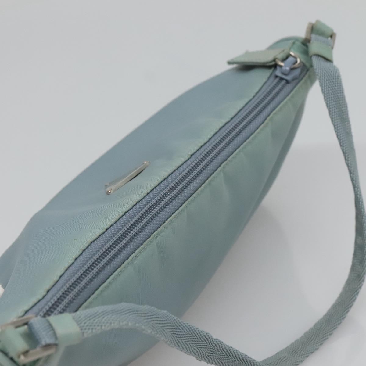 PRADA Accessory Pouch Nylon Light Blue Silver Auth ac3837