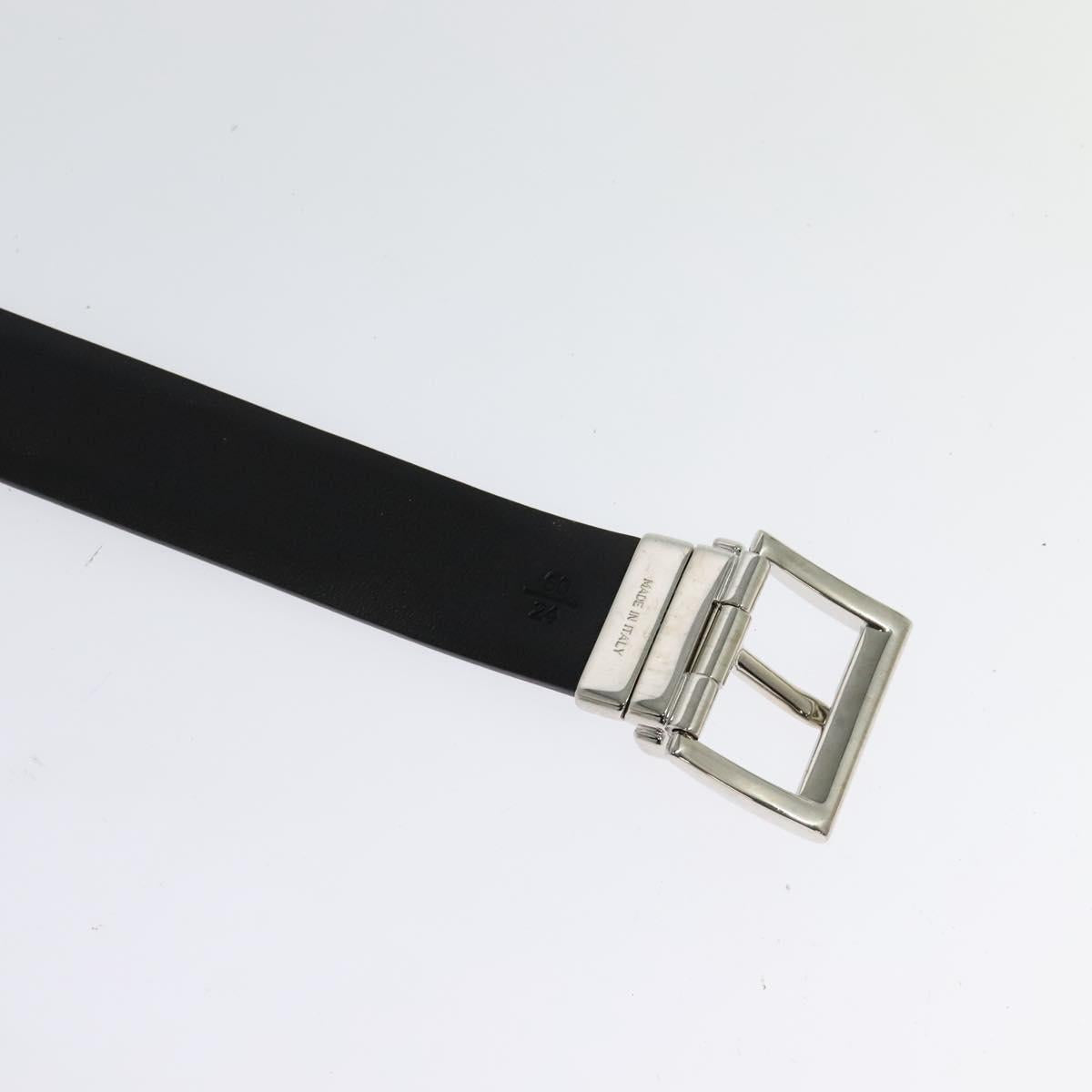 PRADA Belt Leather 35.4"" Black Silver Auth ac3838