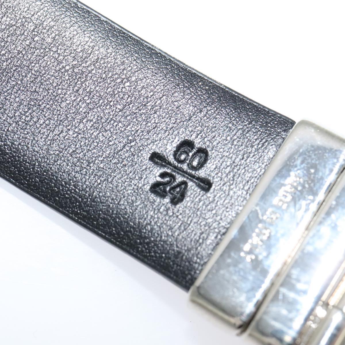 PRADA Belt Leather 35.4"" Black Silver Auth ac3838