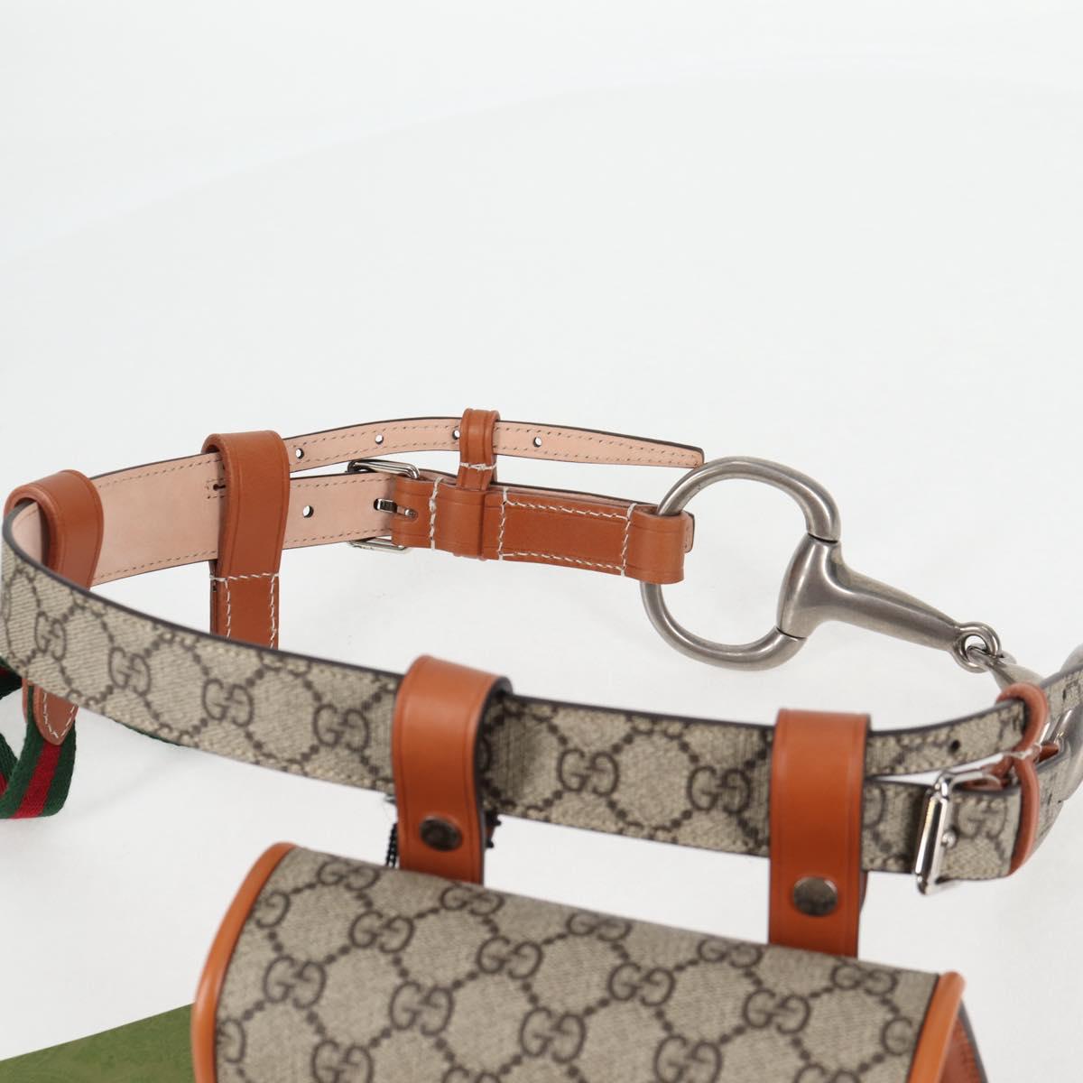 GUCCI GG Supreme Bamboo 1947 Horsebit Waist bag PVC Beige 681137 Auth ac3847M