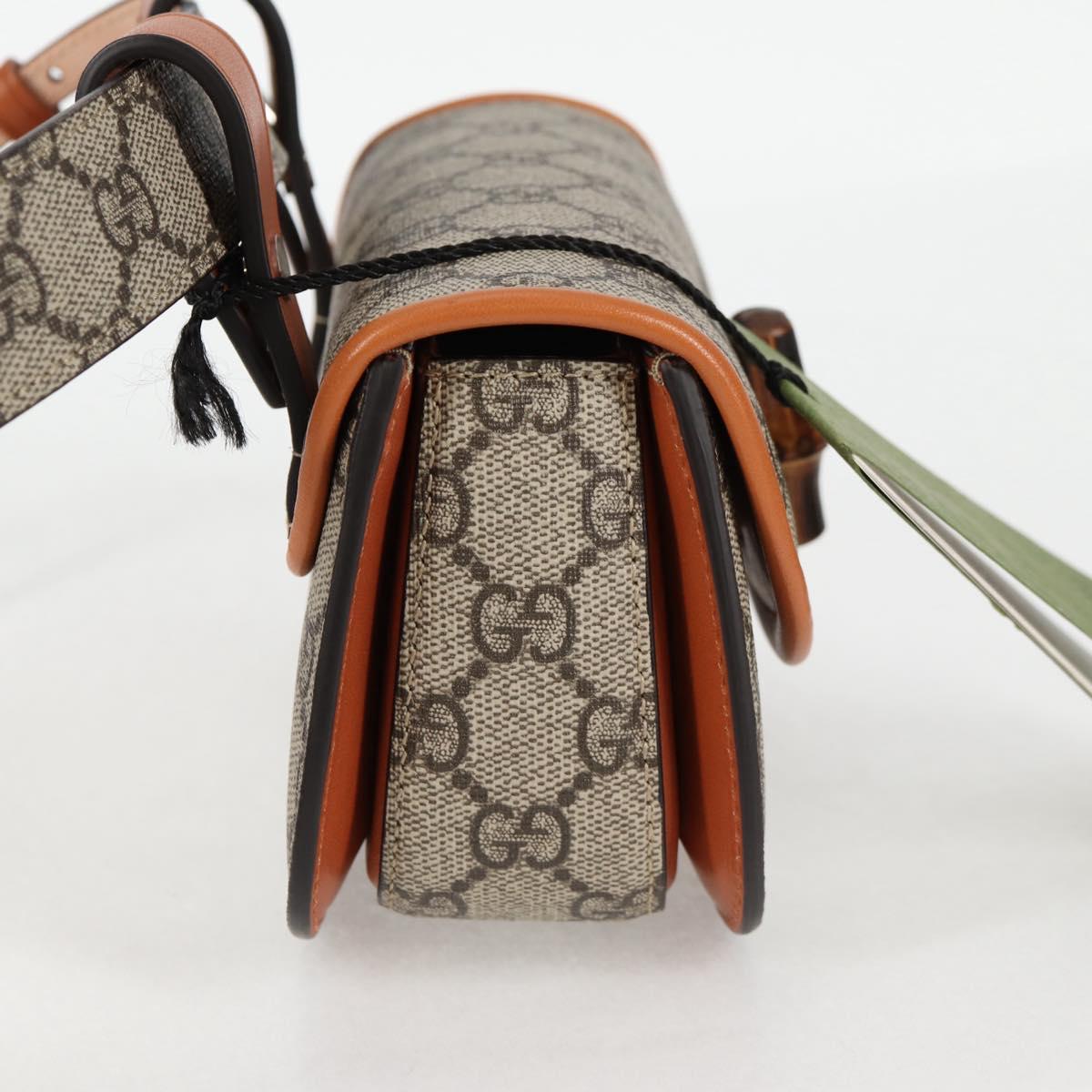 GUCCI GG Supreme Bamboo 1947 Horsebit Waist bag PVC Beige 681137 Auth ac3847M