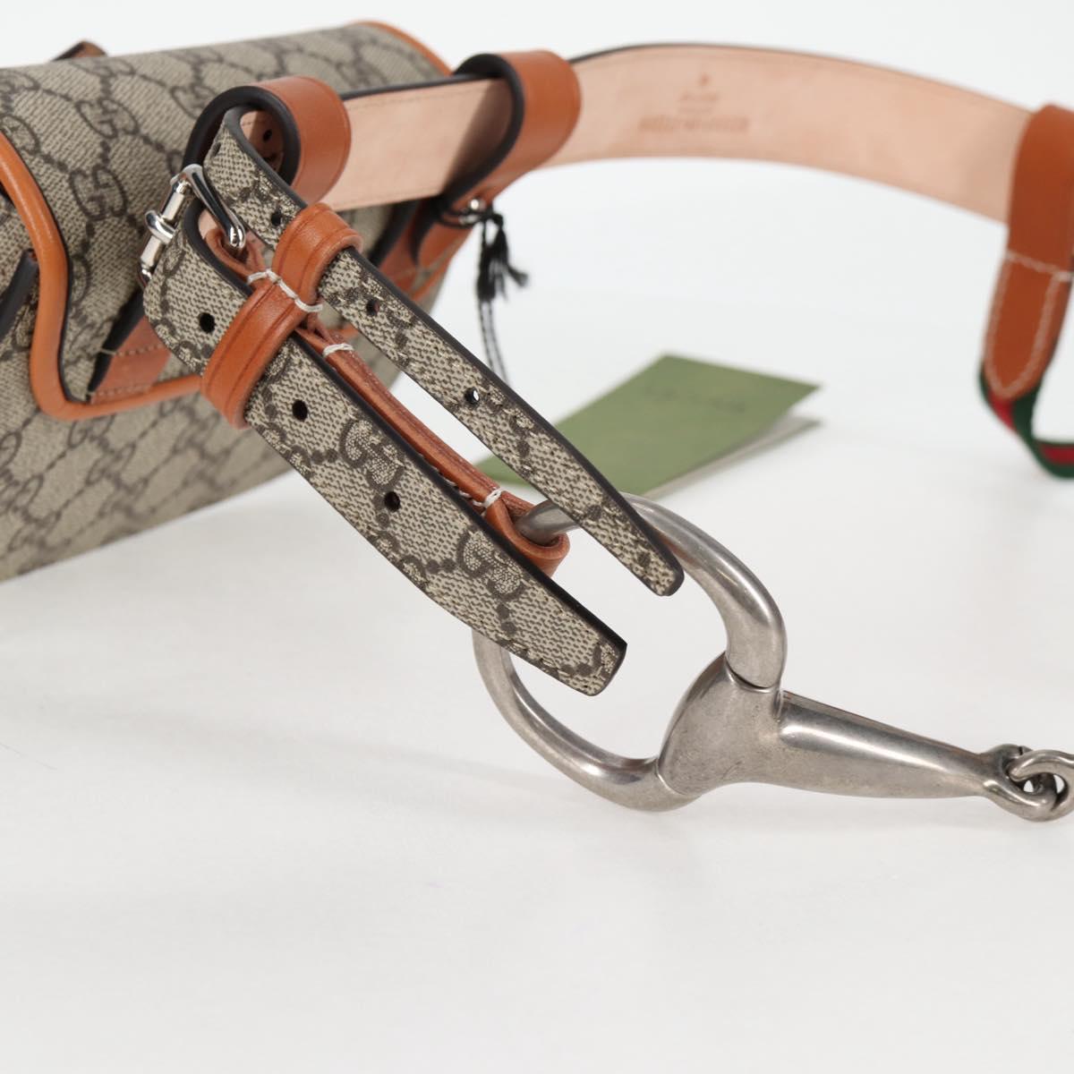 GUCCI GG Supreme Bamboo 1947 Horsebit Waist bag PVC Beige 681137 Auth ac3847M