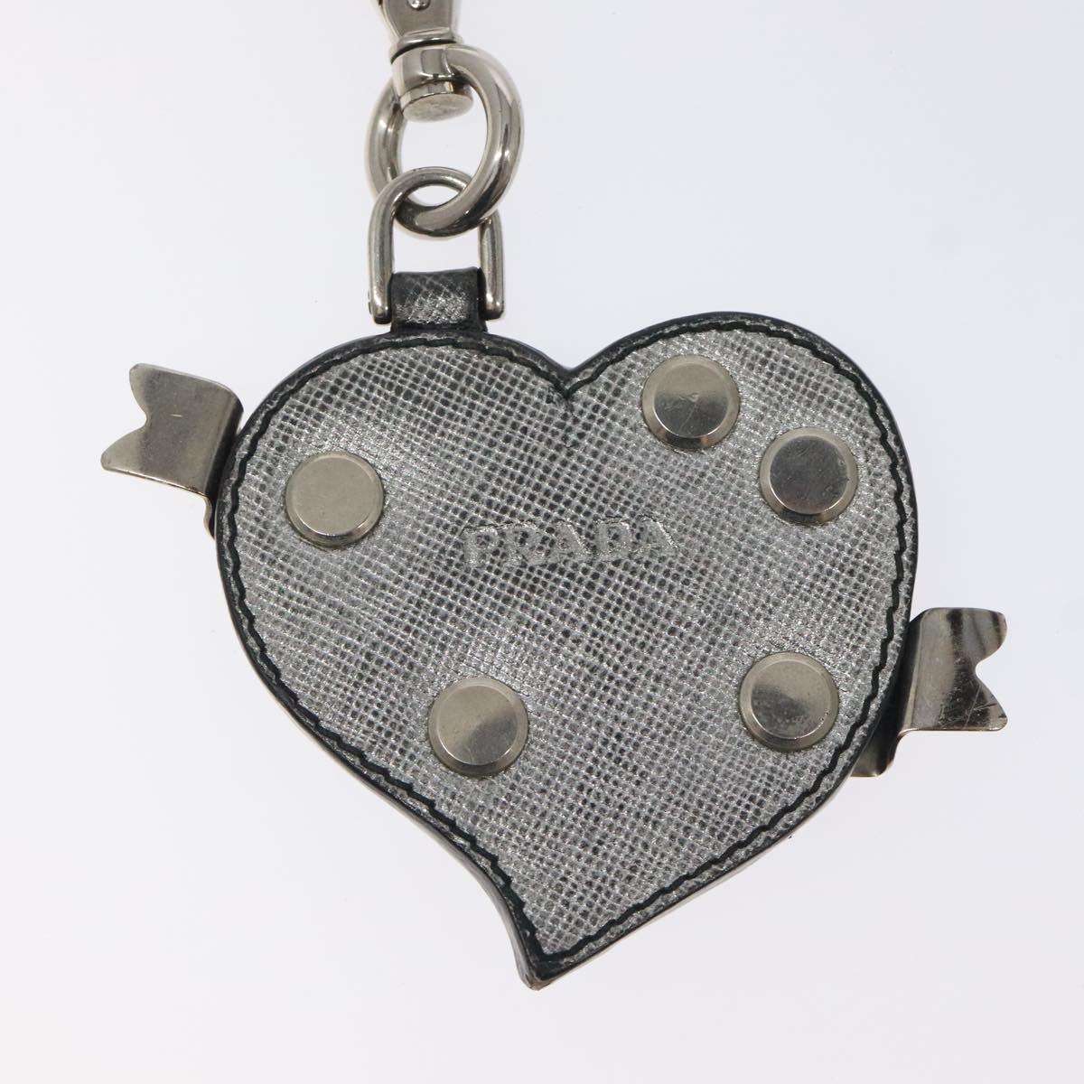 PRADA Charm Safiano leather Silver Auth ac3850