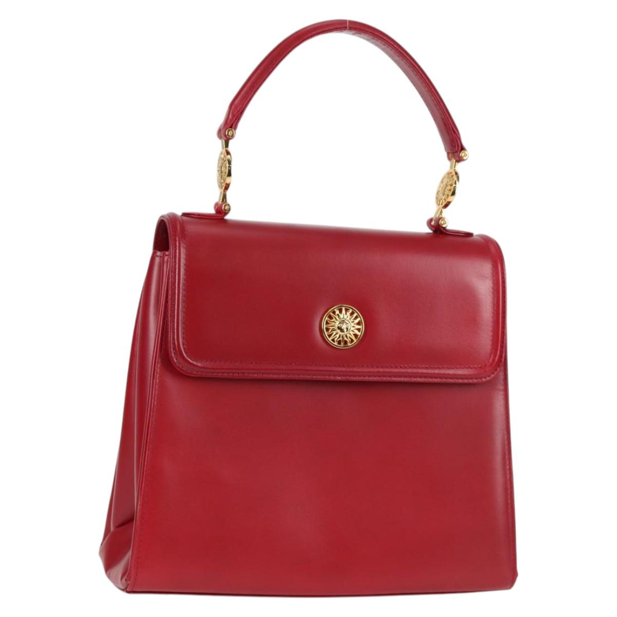 VERSACE Hand Bag Leather Red Gold Auth ac3851V