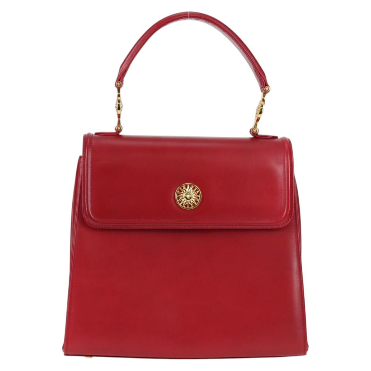 VERSACE Hand Bag Leather Red Gold Auth ac3851V