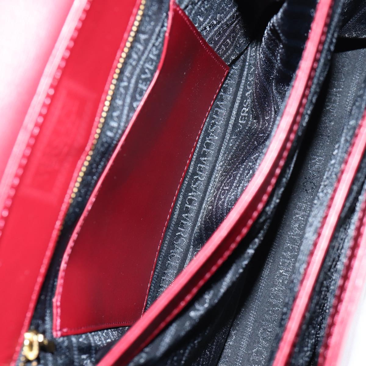 VERSACE Hand Bag Leather Red Gold Auth ac3851V