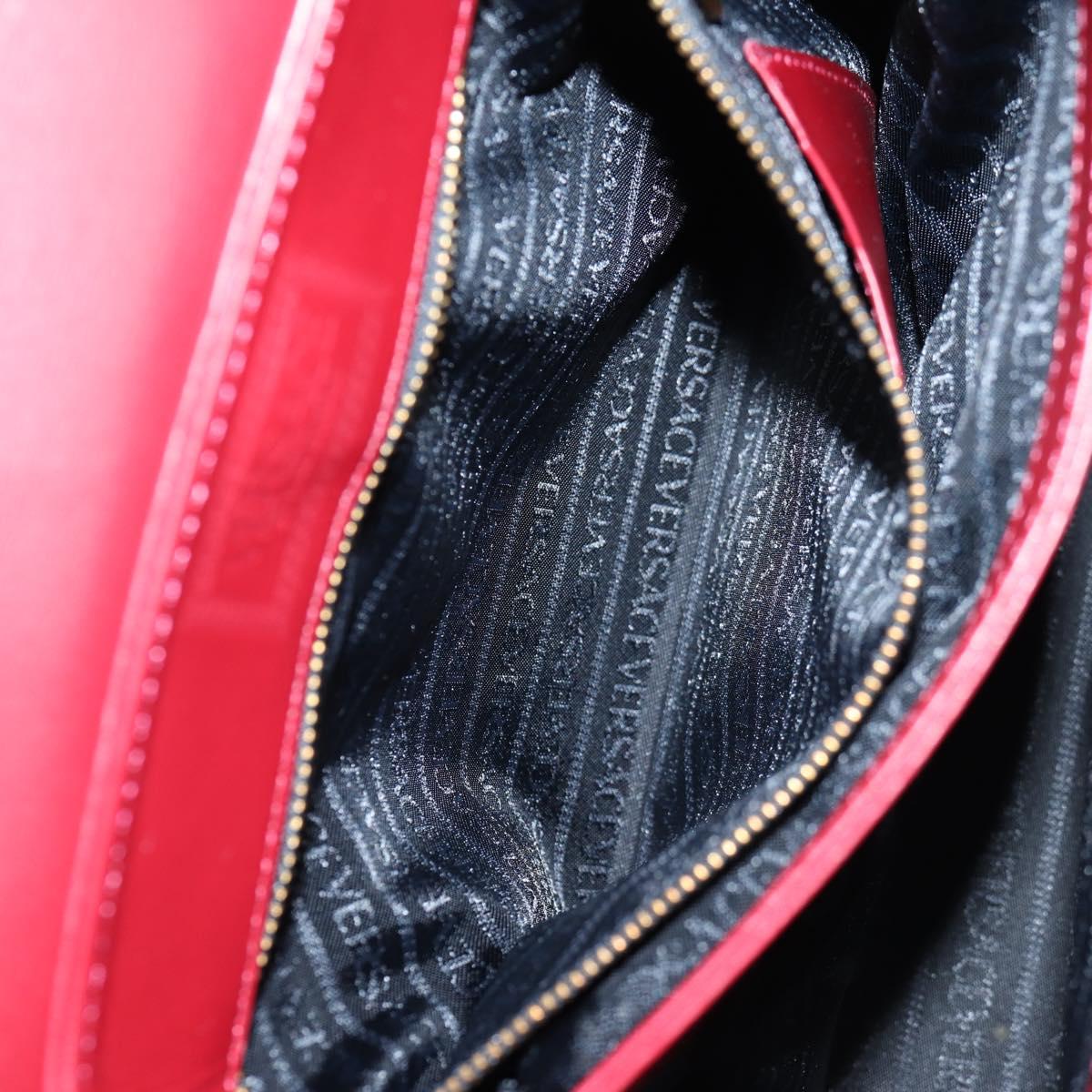 VERSACE Hand Bag Leather Red Gold Auth ac3851V