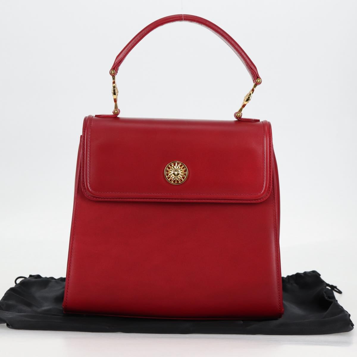 VERSACE Hand Bag Leather Red Gold Auth ac3851V