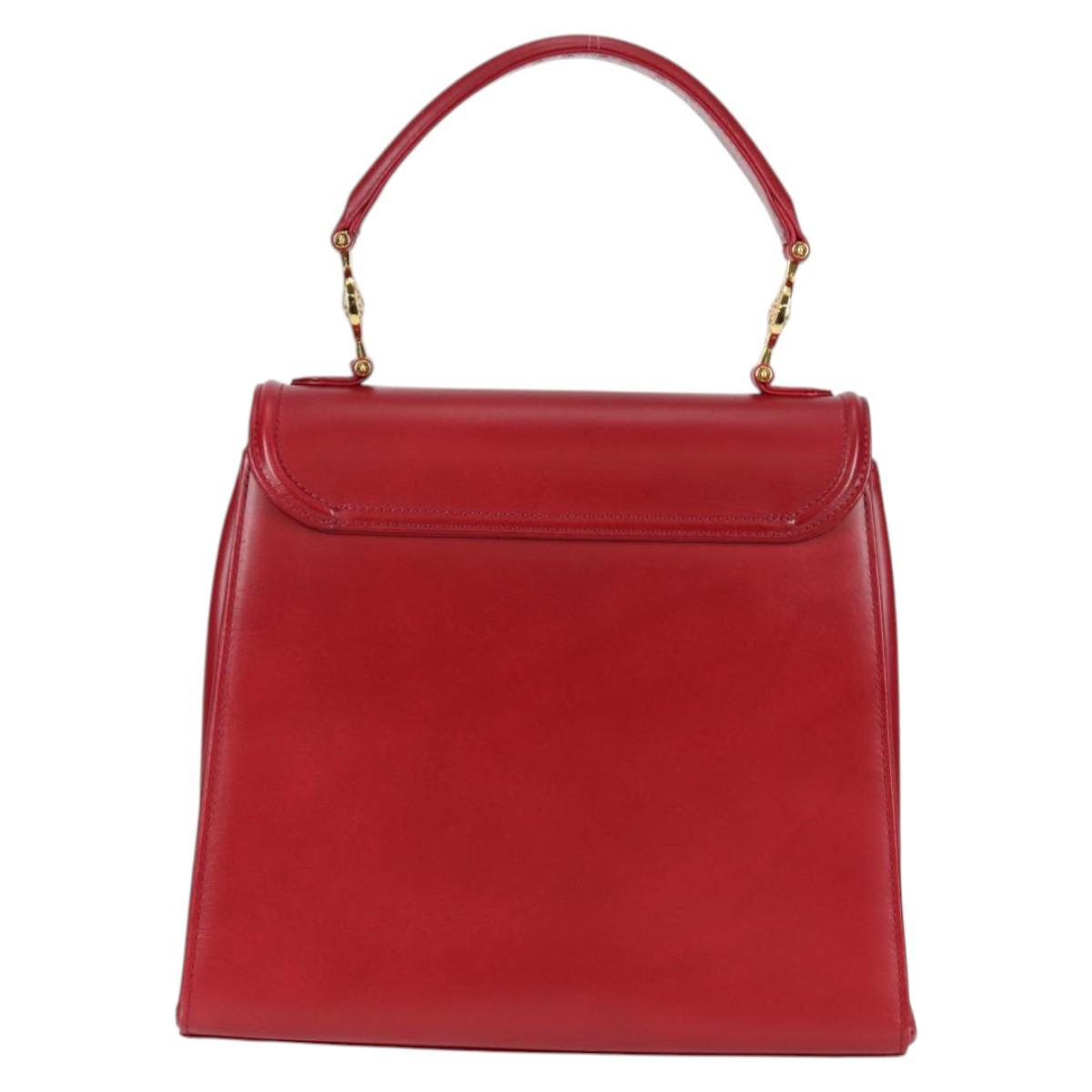 VERSACE Hand Bag Leather Red Gold Auth ac3851V