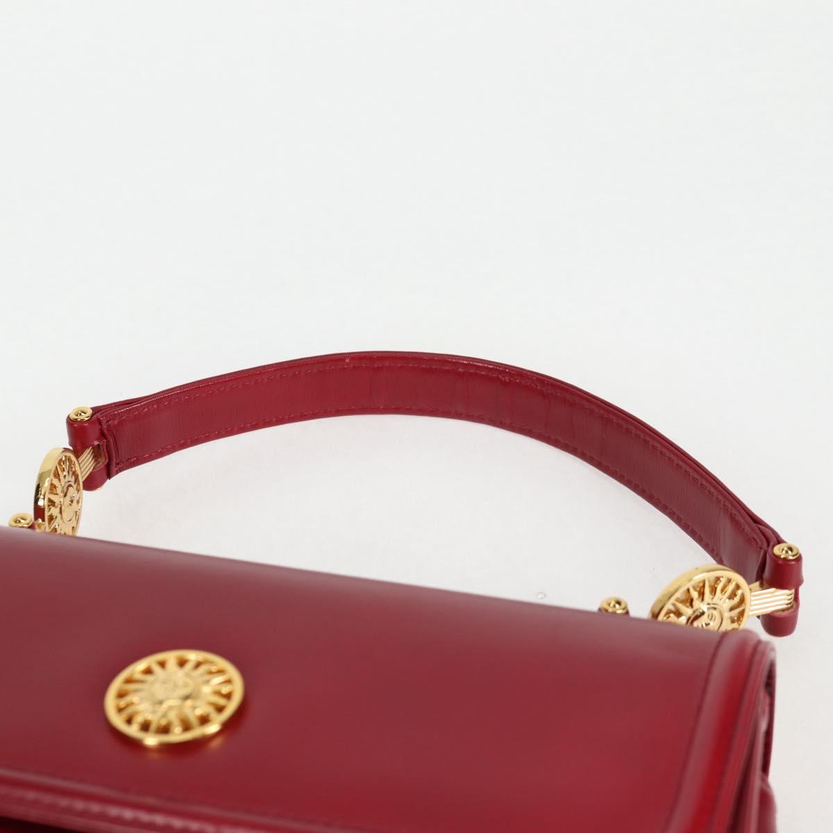 VERSACE Hand Bag Leather Red Gold Auth ac3851V