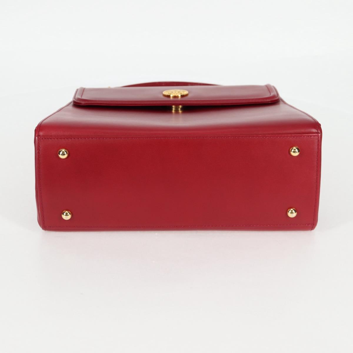 VERSACE Hand Bag Leather Red Gold Auth ac3851V