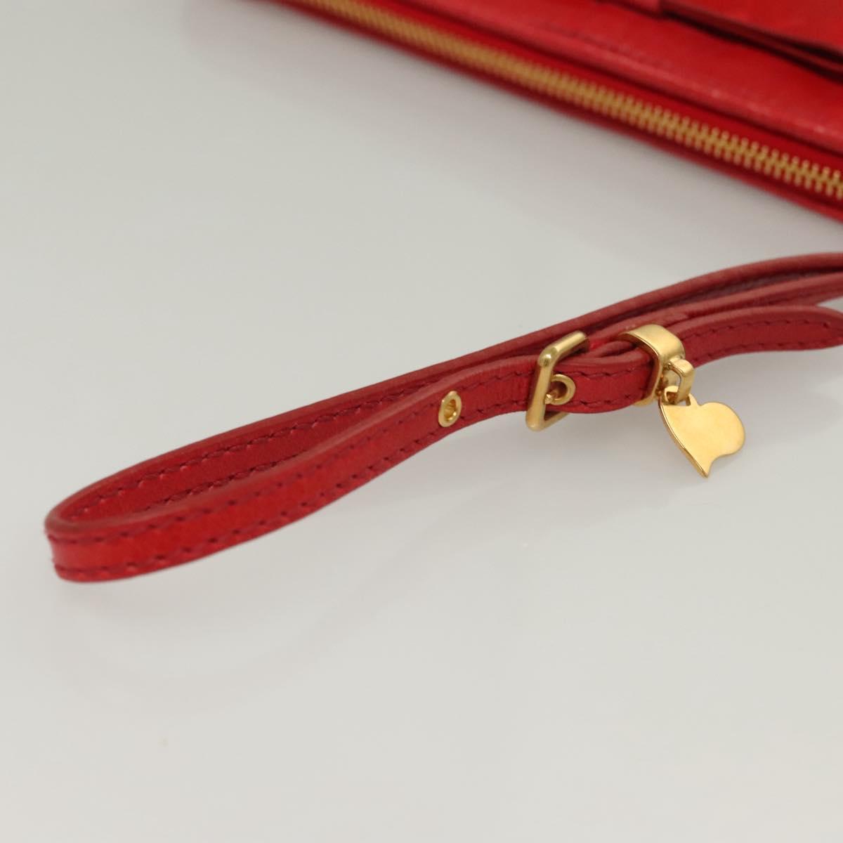 Miu Miu Accessory Pouch Leather Red Gold Auth ac3852