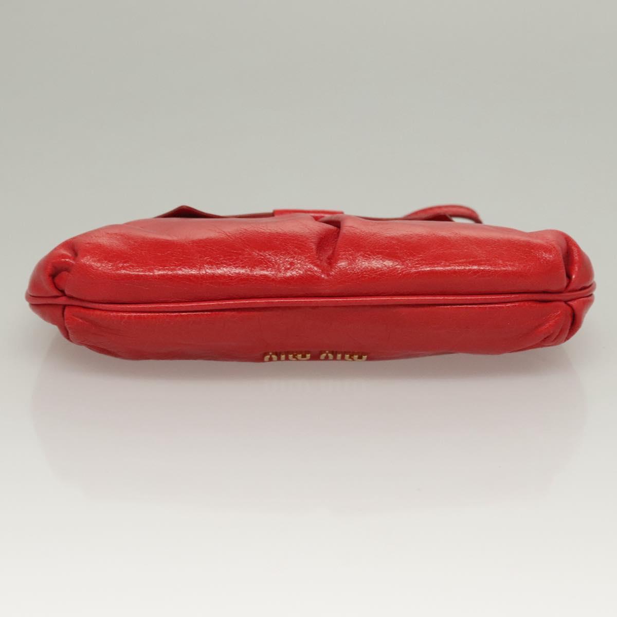 Miu Miu Accessory Pouch Leather Red Gold Auth ac3852