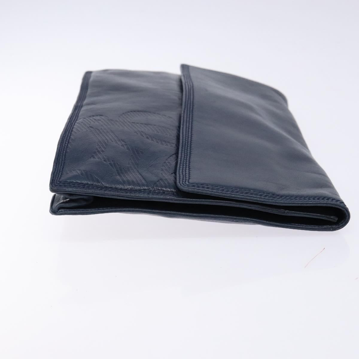 LOEWE Anagram Clutch Bag Leather Navy Gold Auth ac3856