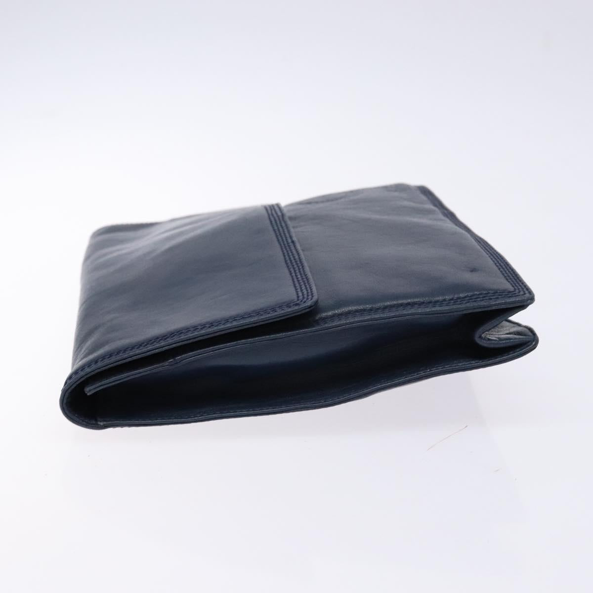 LOEWE Anagram Clutch Bag Leather Navy Gold Auth ac3856