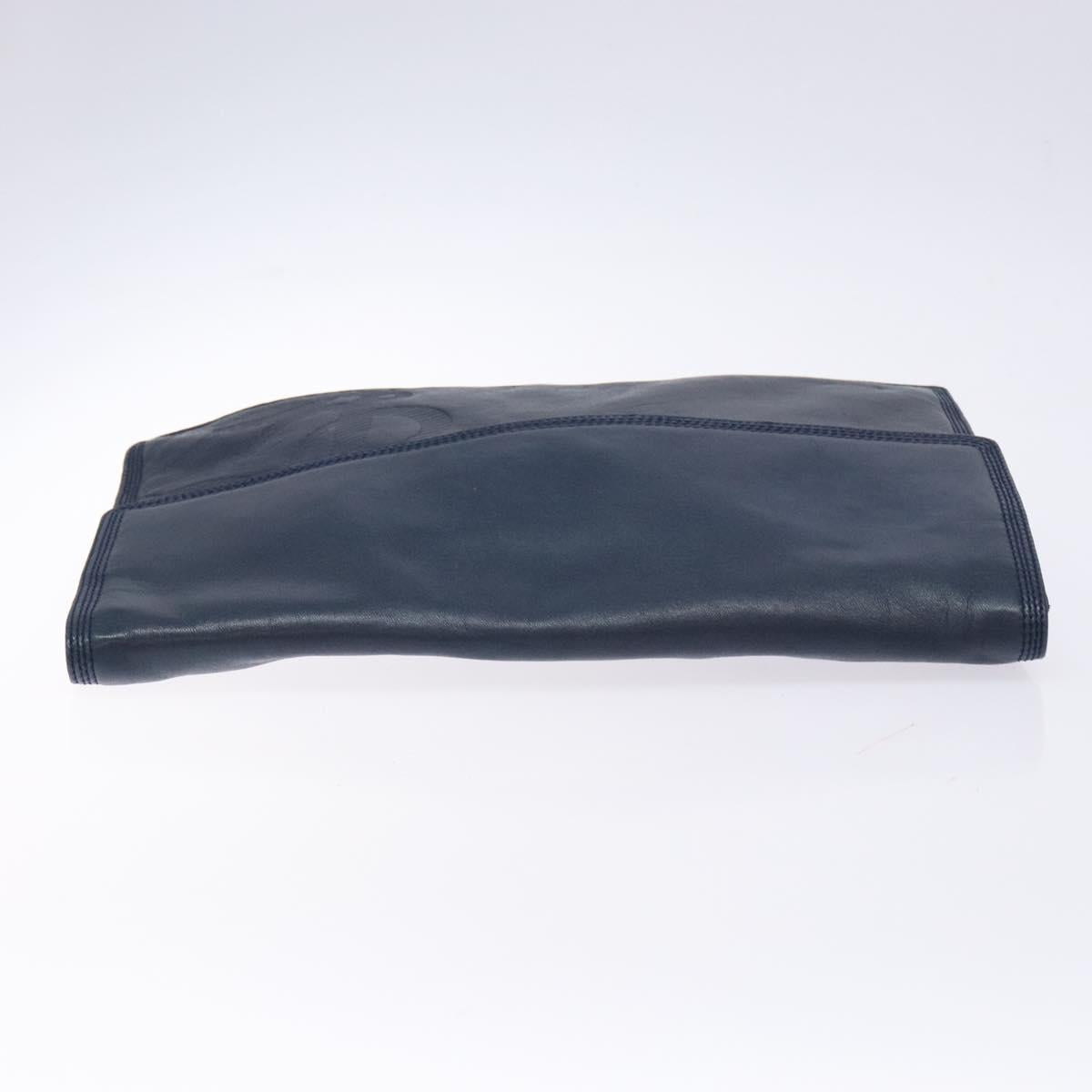 LOEWE Anagram Clutch Bag Leather Navy Gold Auth ac3856