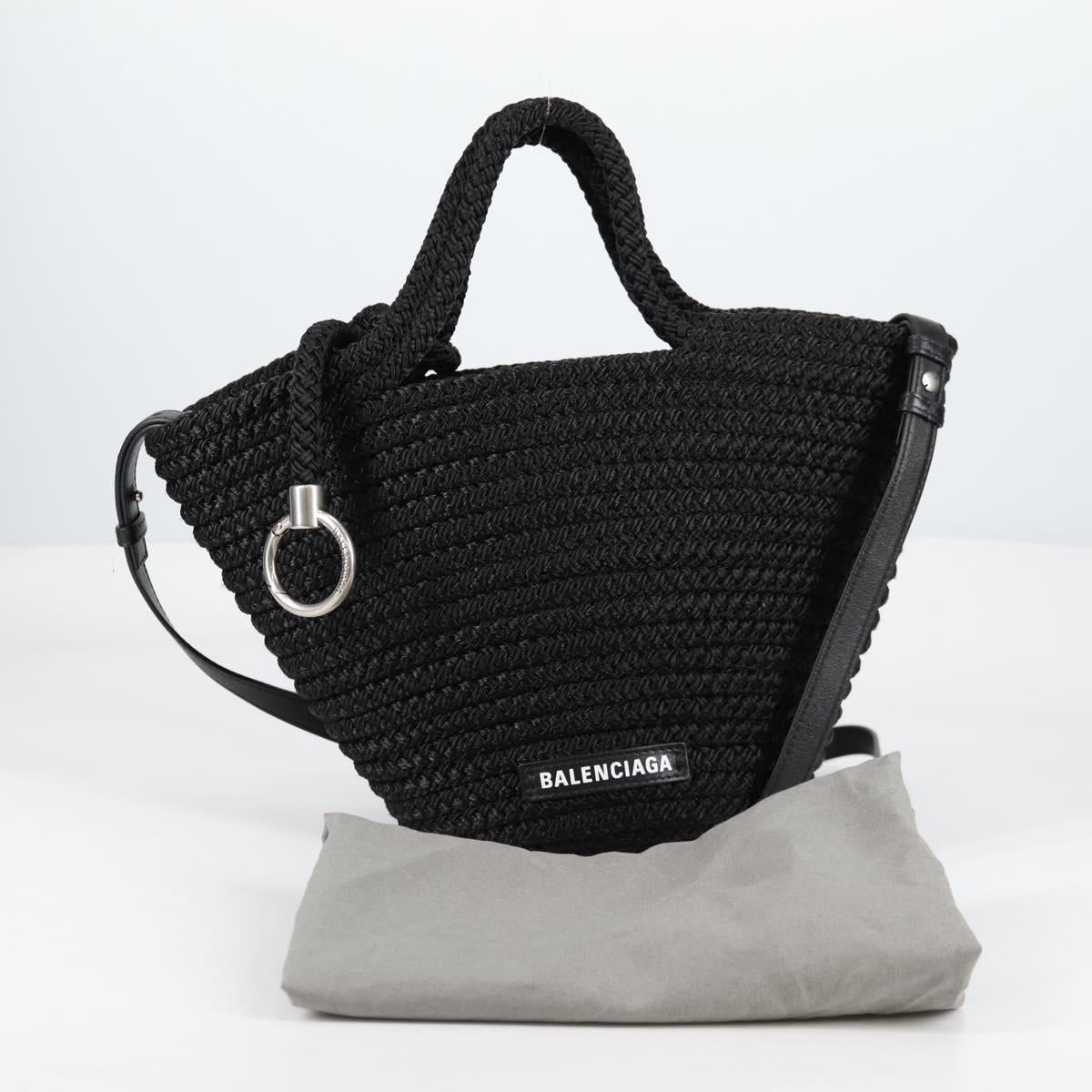 BALENCIAGA Ibiza Small Shoulder Bag Nylon Black Silver 695612 Auth ac3862M
