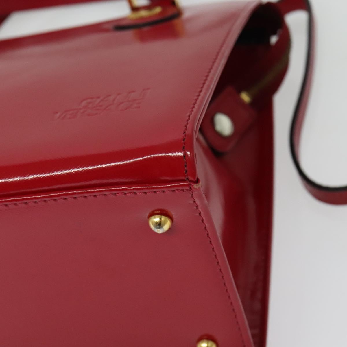 Gianni Versace Hand Bag Leather 2way Red Gold Auth ac3863