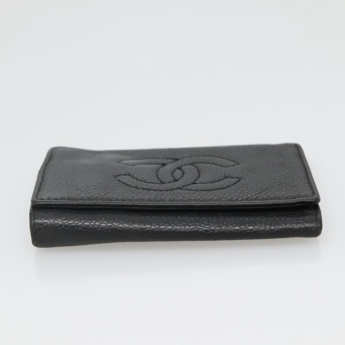 CHANEL Key Case Caviar Skin Black CC Auth ac3870