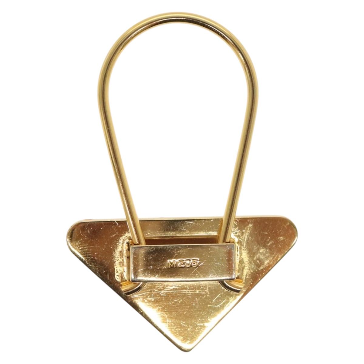 PRADA Key Ring metal Black Gold Auth ac3873