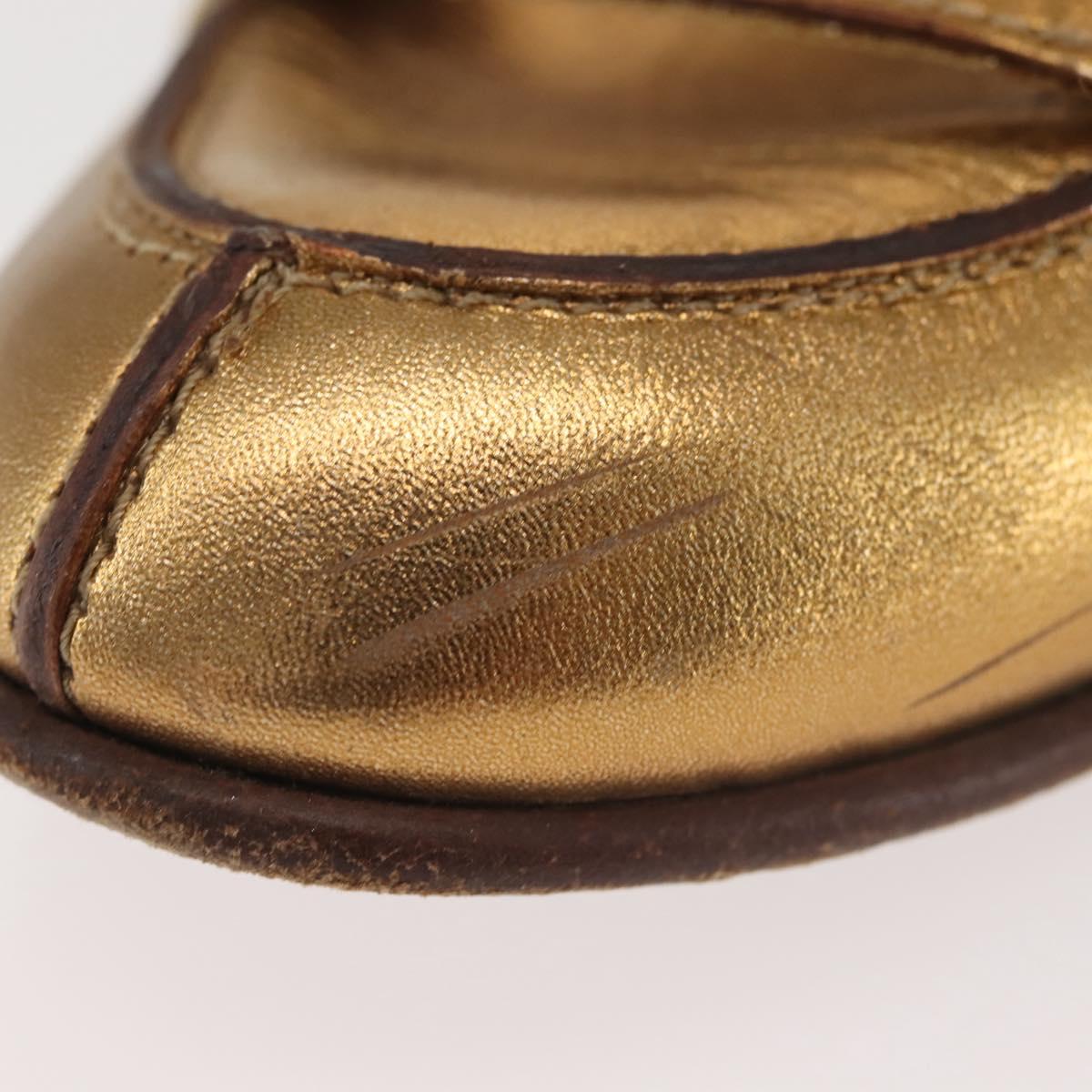 GUCCI Pumps Leather Gold Auth ac3875