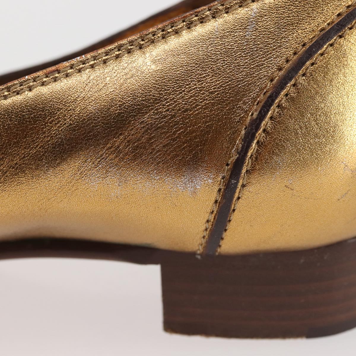 GUCCI Pumps Leather Gold Auth ac3875