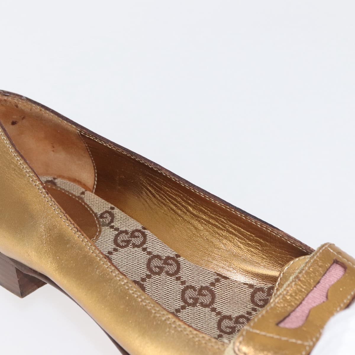 GUCCI Pumps Leather Gold Auth ac3875