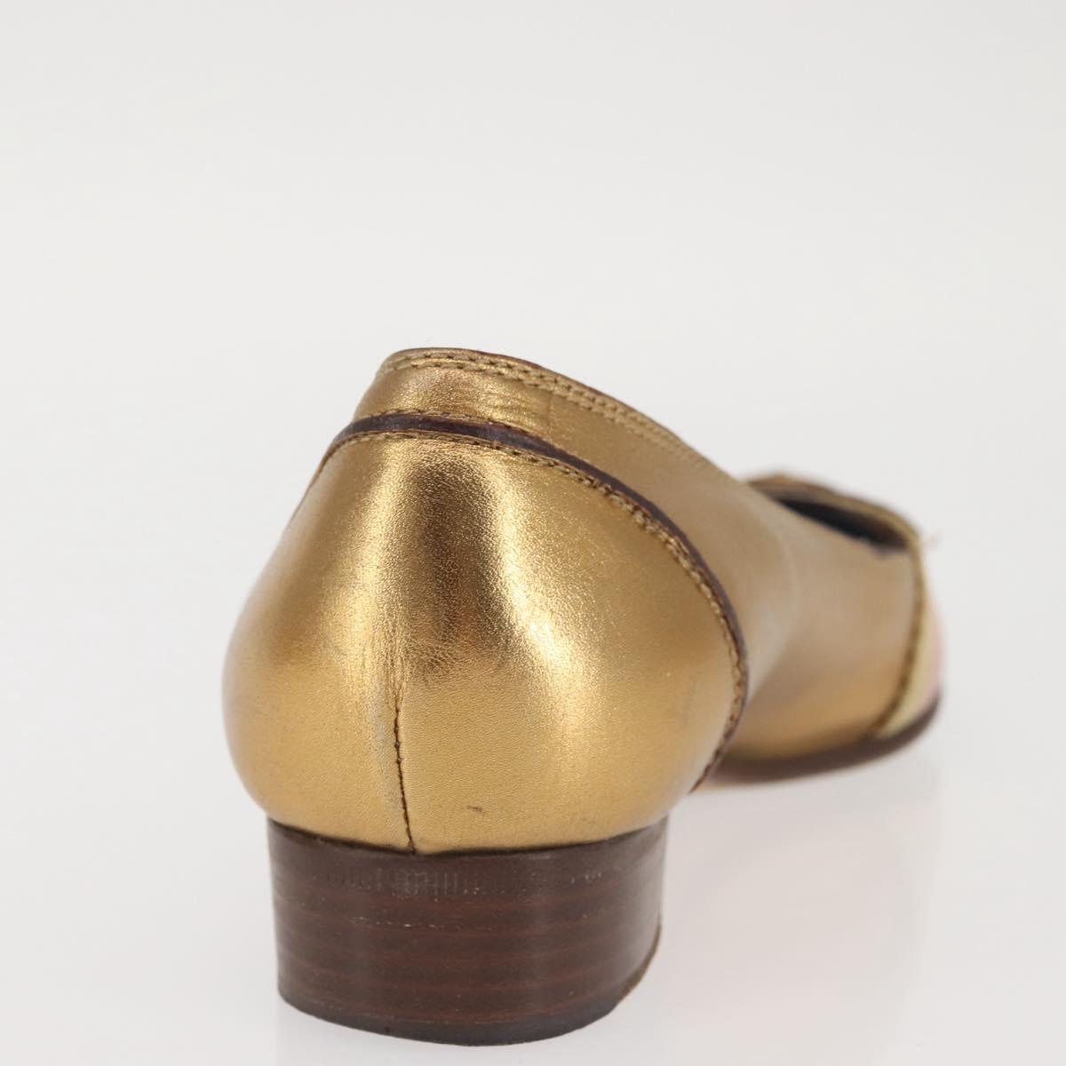 GUCCI Pumps Leather Gold Auth ac3875