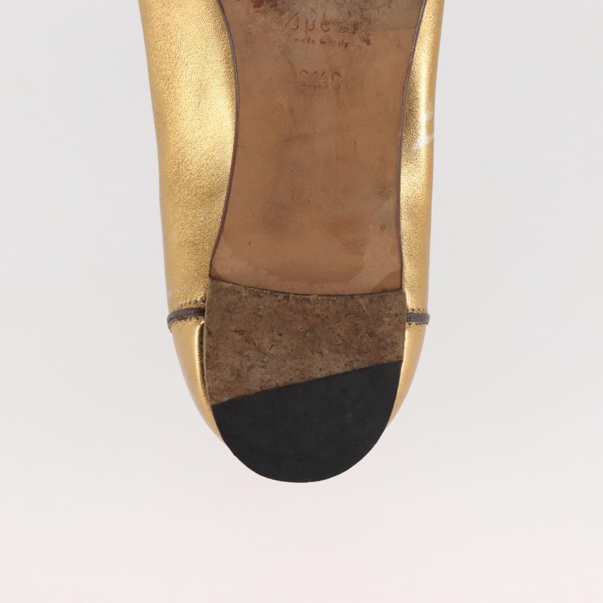 GUCCI Pumps Leather Gold Auth ac3875