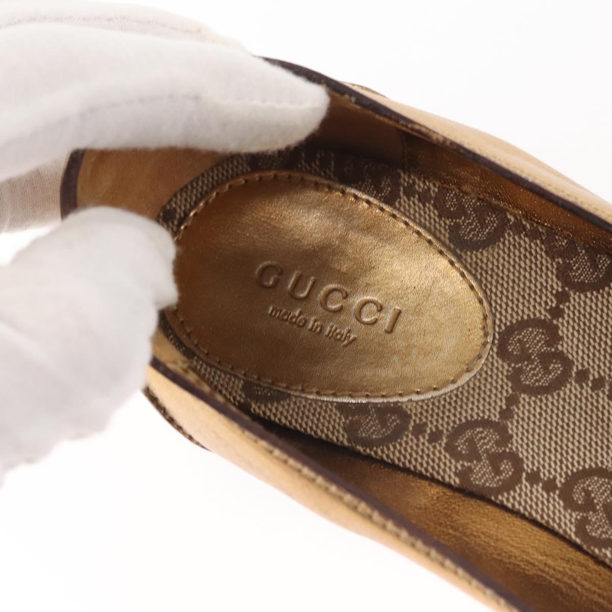 GUCCI Pumps Leather Gold Auth ac3875