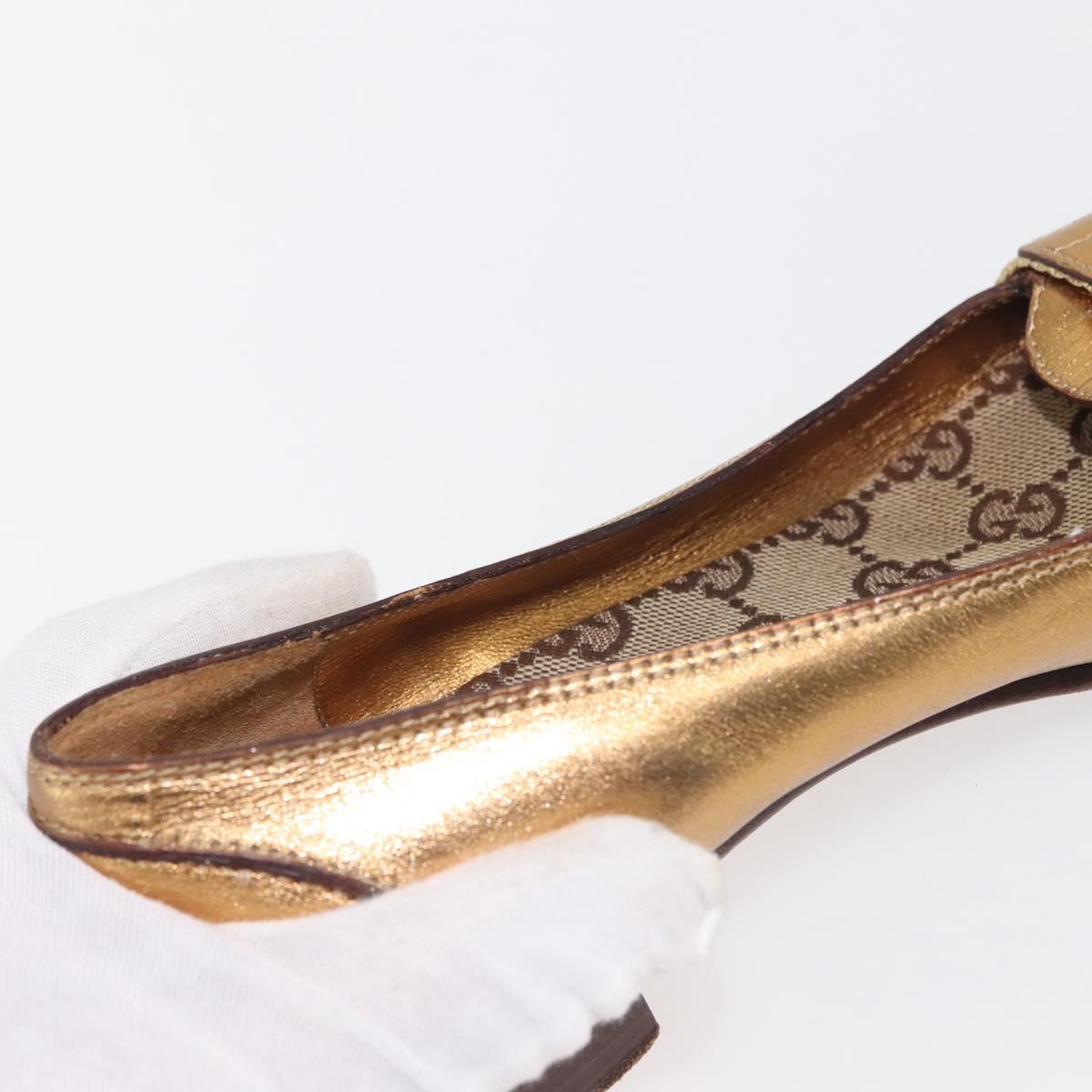 GUCCI Pumps Leather Gold Auth ac3875