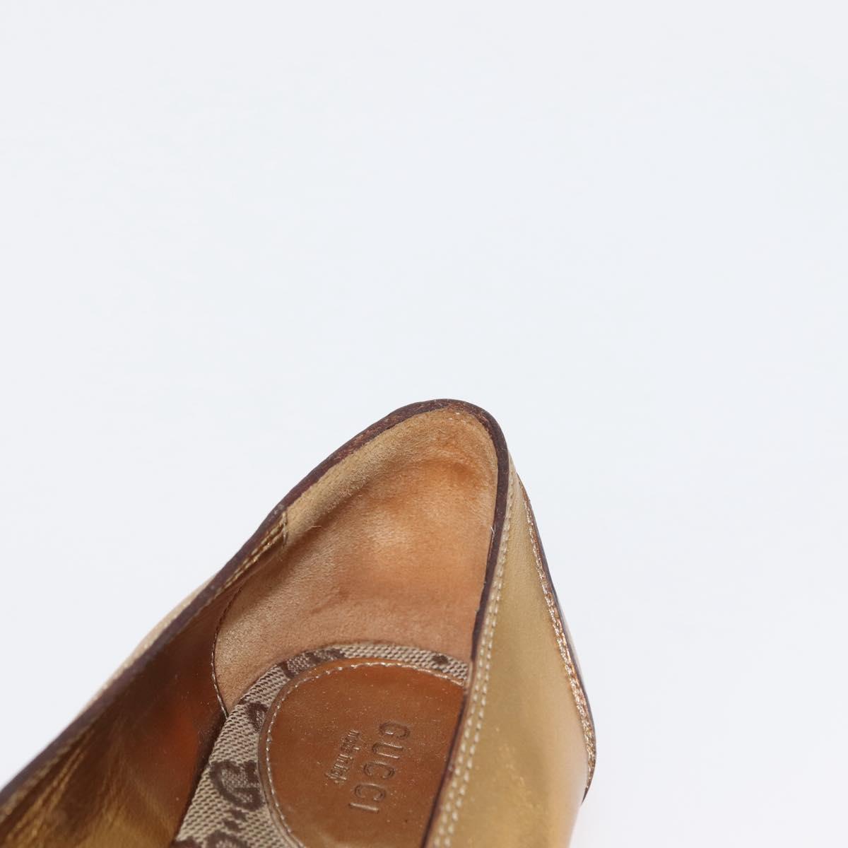 GUCCI Pumps Leather Gold Auth ac3875