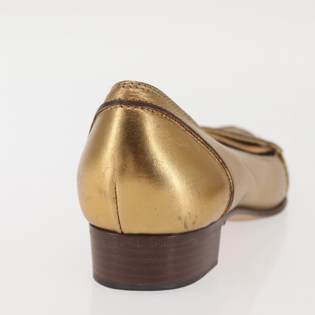 GUCCI Pumps Leather Gold Auth ac3875