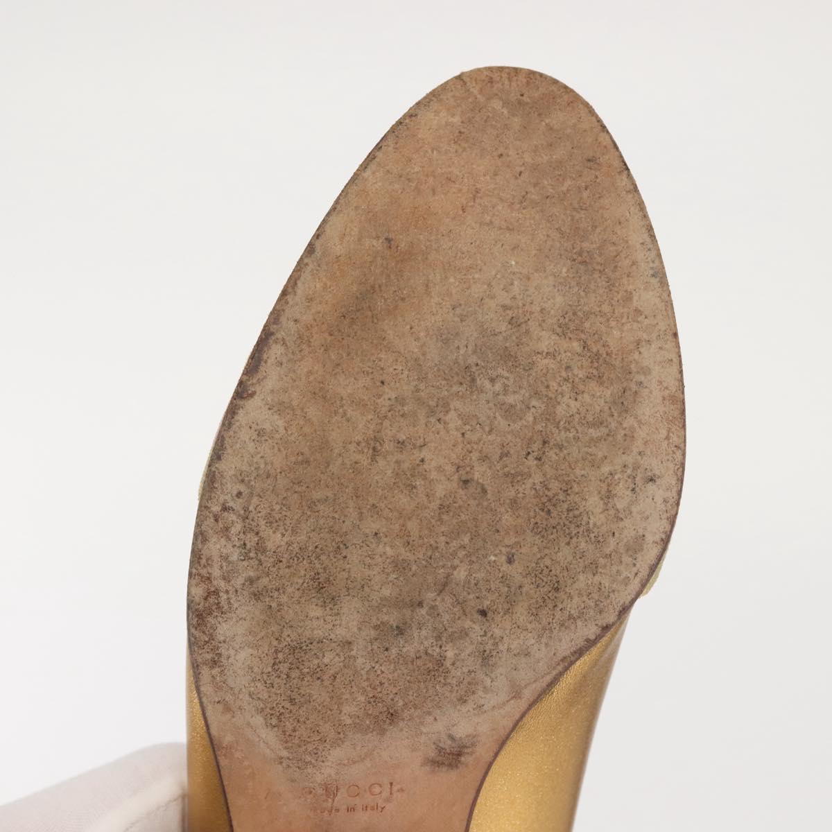 GUCCI Pumps Leather Gold Auth ac3875
