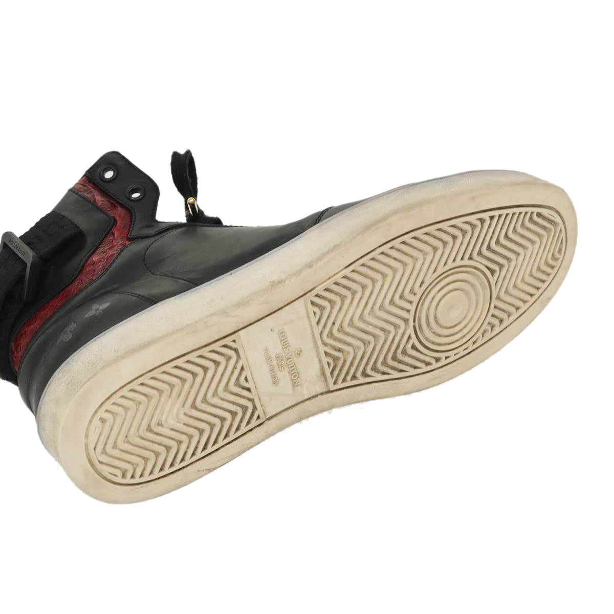 LOUIS VUITTON High Top Sneakers Exotic Leather 5.5 Black Red LV Auth ak201