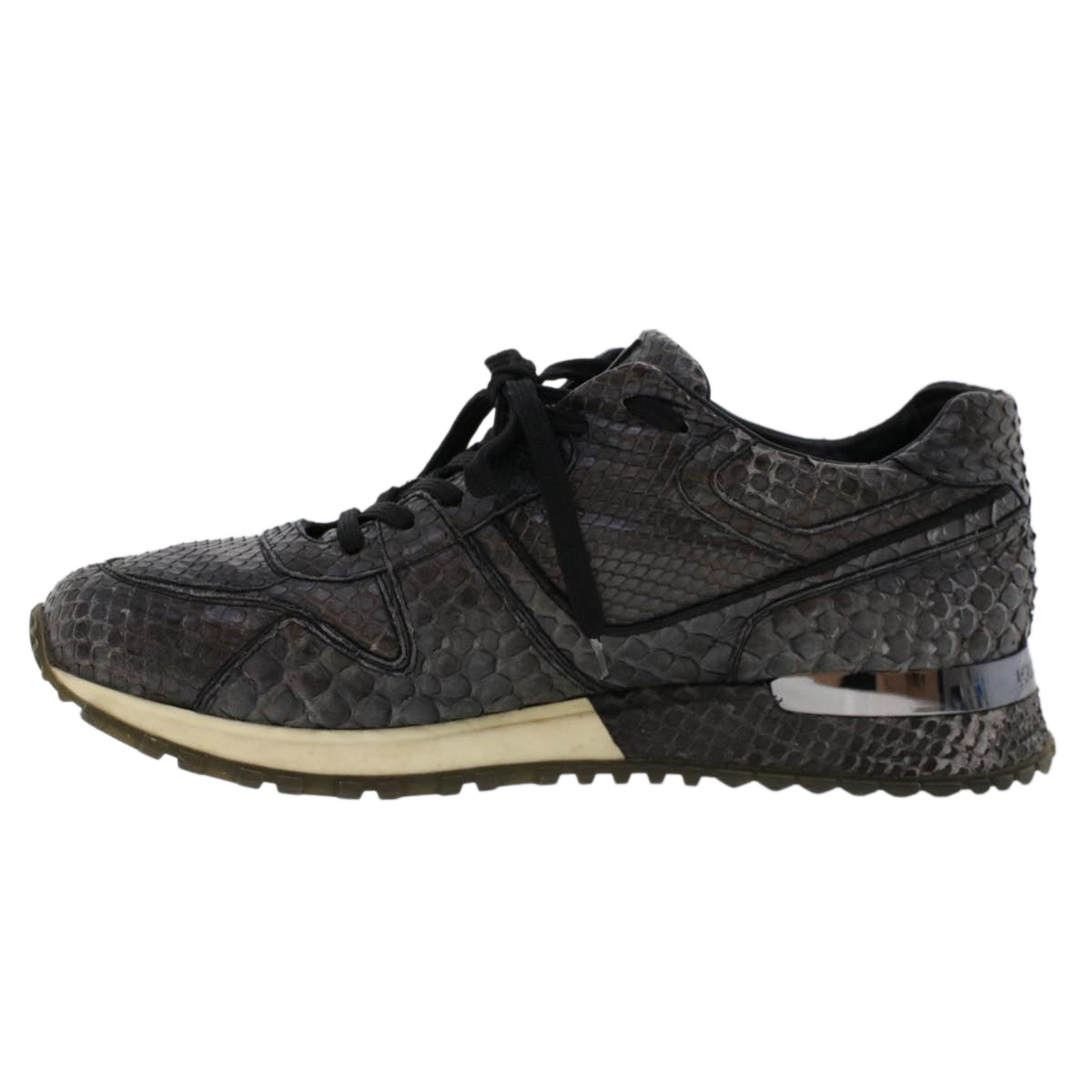 LOUIS VUITTON Sneakers Exotic Leather 6 Black LV Auth ak202