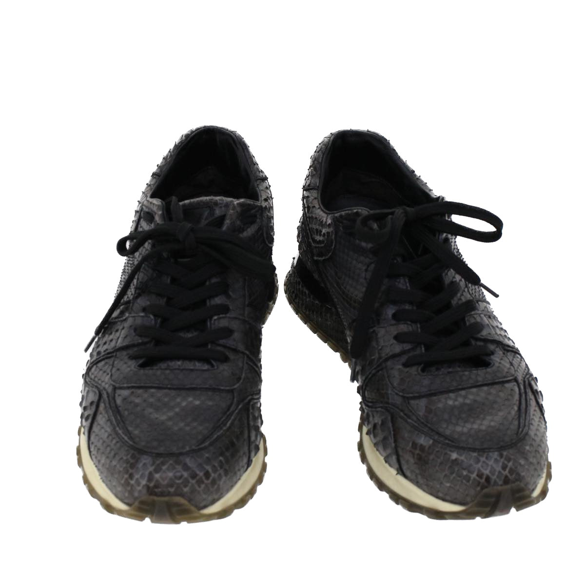 LOUIS VUITTON Sneakers Exotic Leather 6 Black LV Auth ak202