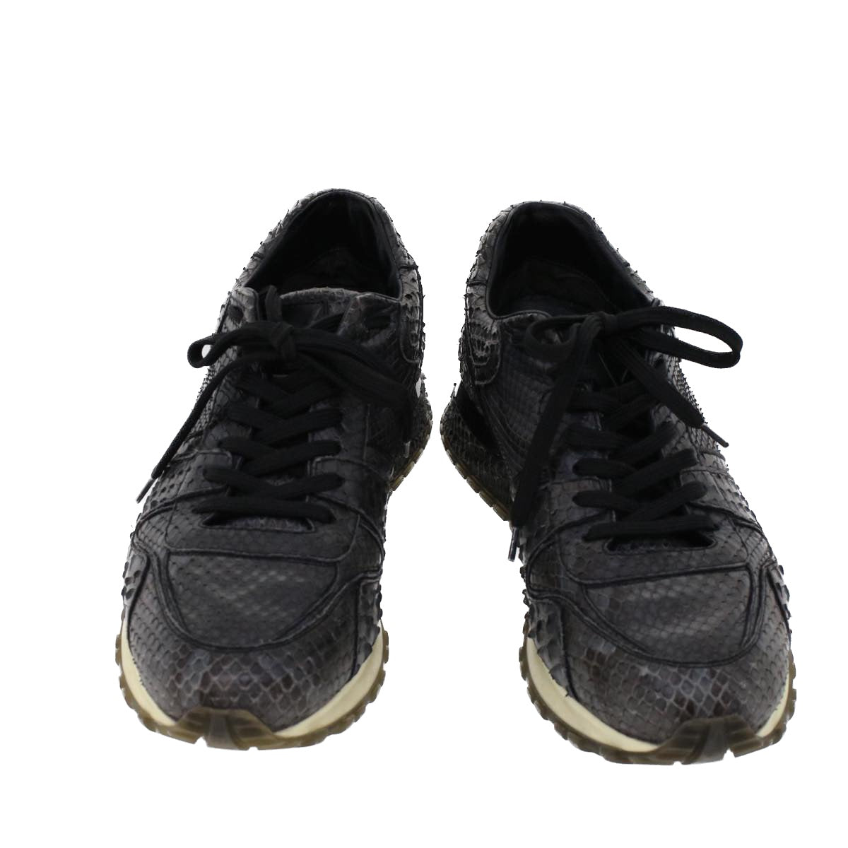 LOUIS VUITTON Sneakers Exotic Leather 6 Black LV Auth ak202