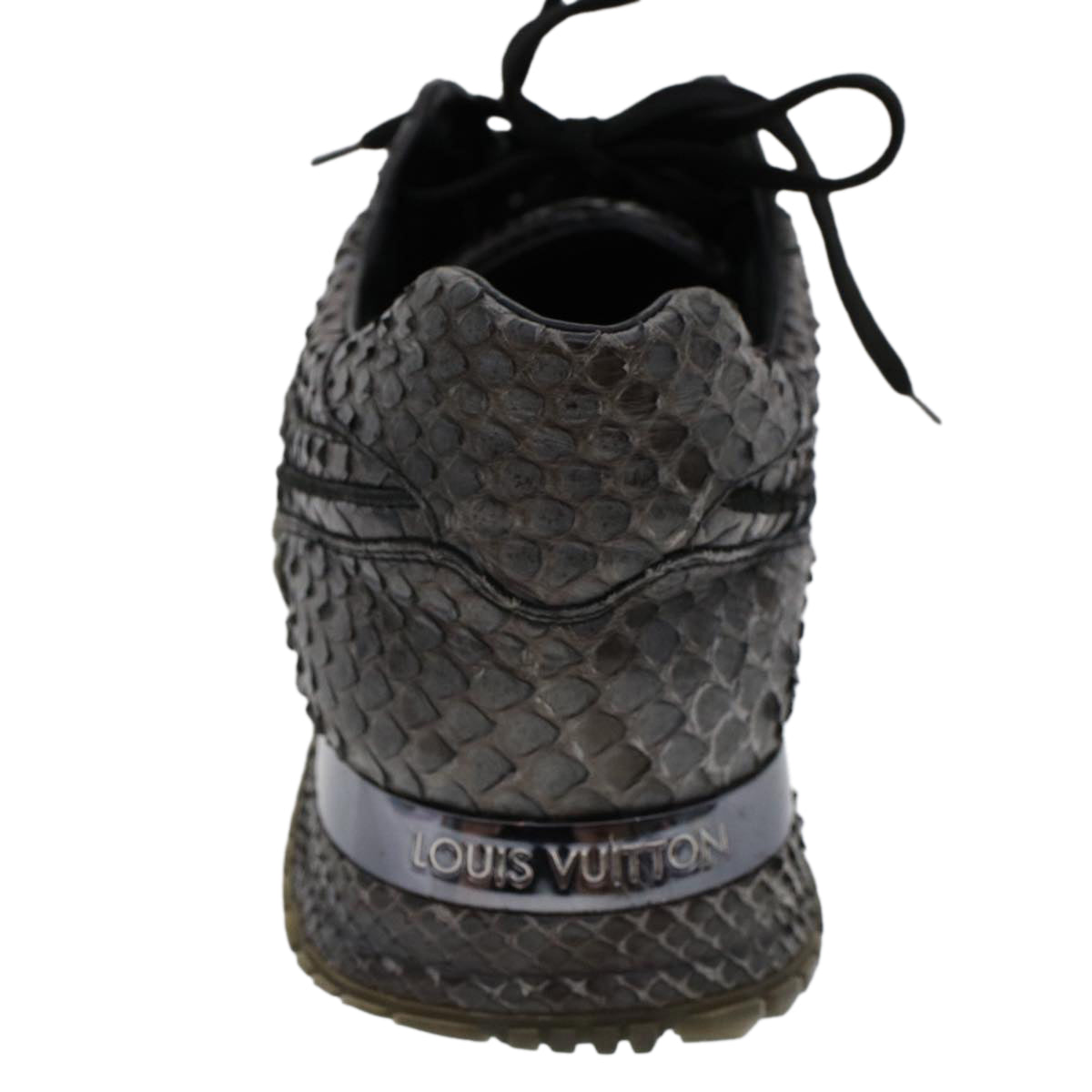 LOUIS VUITTON Sneakers Exotic Leather 6 Black LV Auth ak202