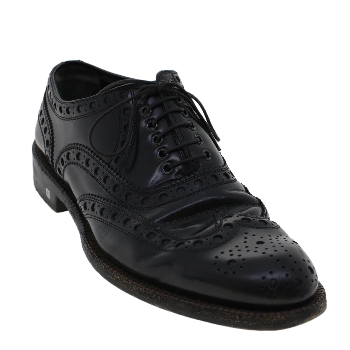 LOUIS VUITTON Wing Tip Medallio Shoes Leather 5.5 M Black MP3136 LV Auth ak214