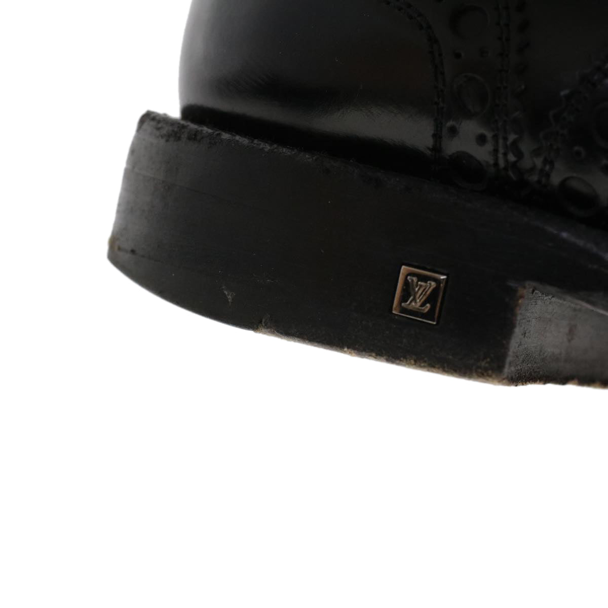 LOUIS VUITTON Wing Tip Medallio Shoes Leather 5.5 M Black MP3136 LV Auth ak214