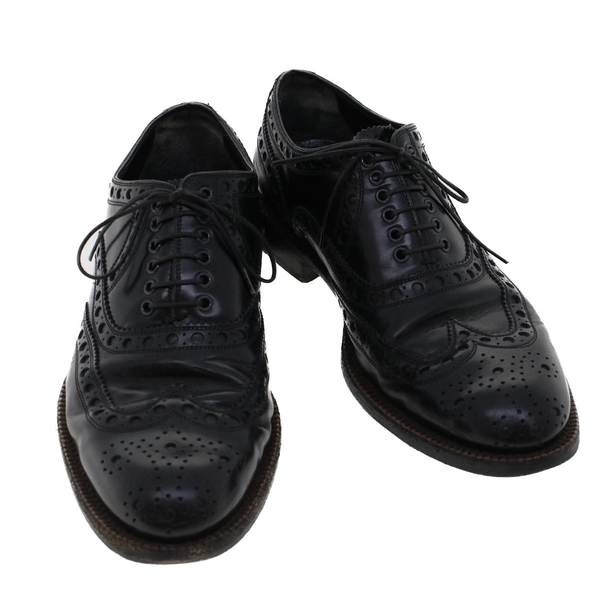 LOUIS VUITTON Wing Tip Medallio Shoes Leather 5.5 M Black MP3136 LV Auth ak214